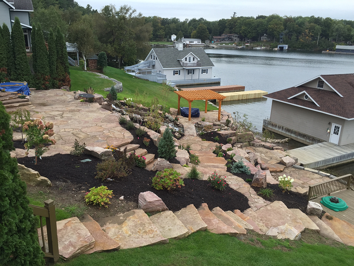 Overview of completed landscaping of hillside