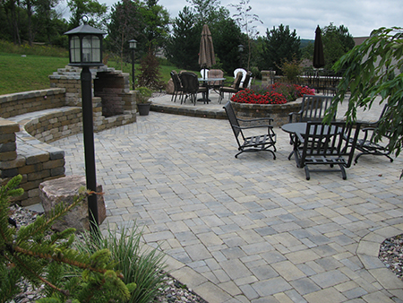 Paver Patio with Oven, Landscaping and Sitting Wall