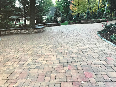 Paver Driveway with Stacked Stone Borders