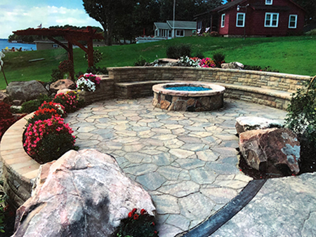 Patio with Firepit and Built In Seating