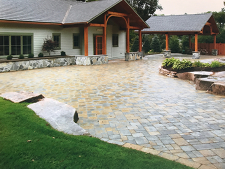 Paver Driveway with Stone Walls