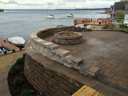 Paver Patio with Sitting Wall & Firepit